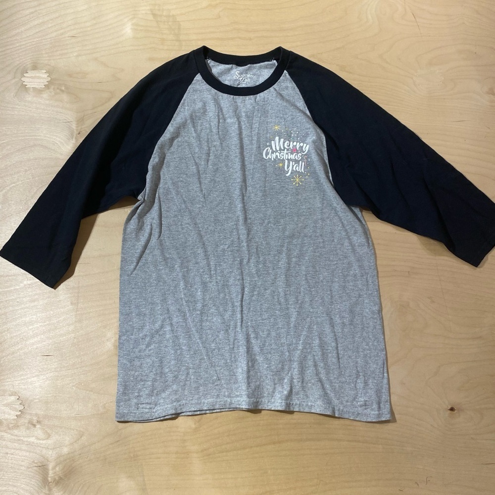 Southern Y’all Gray and Black  Raglan Christmas Shirt Medium (PB)